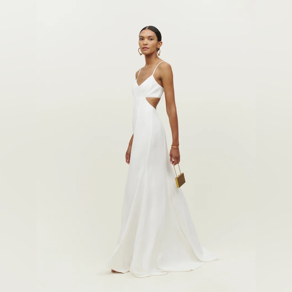 Reformation White Backless Maxi Dress